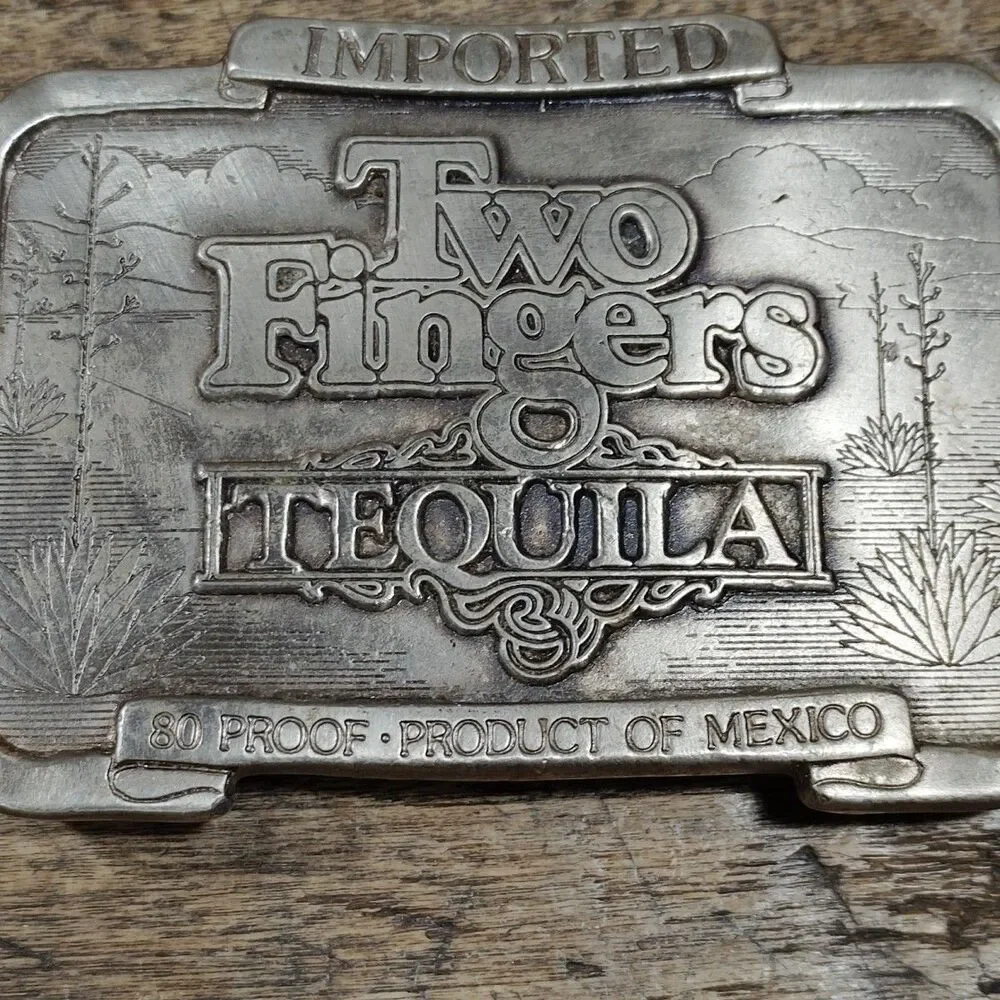 Vintage Two Fingers Tequila Metal Belt Buckle Great American 1976 Hiram Walkers